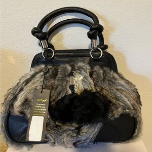 Fabulous NWT Vintage Ed Hardy Black and Gray Fur Shoulder Bag - MINT Condition 👛